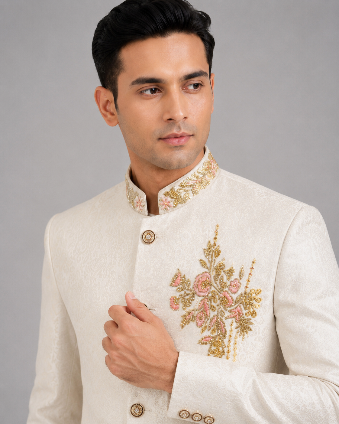 IVORY JACQUARD DESIGNER JODHPURI SUIT - Image 2