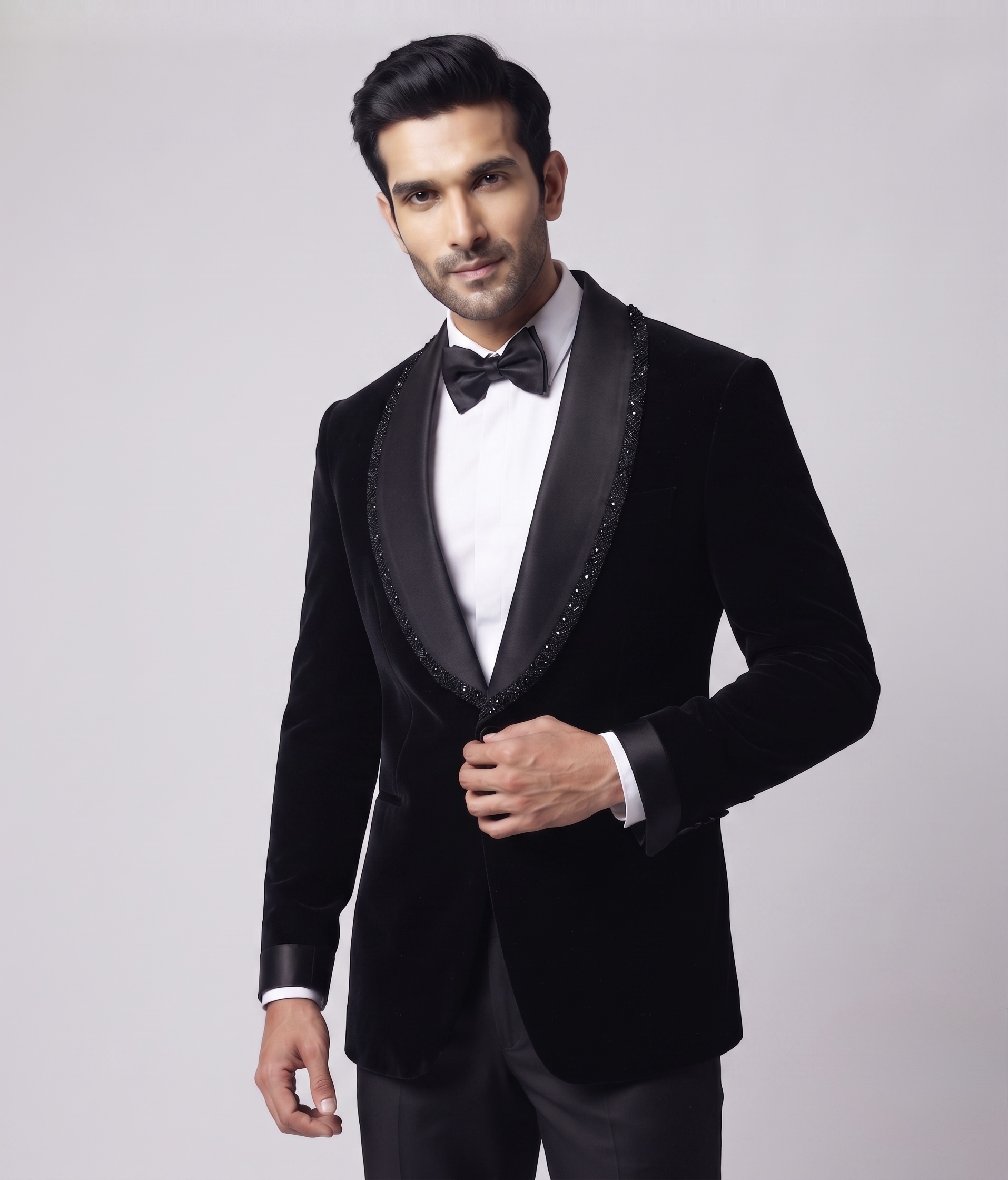 BLACK VELVET BEADED-EDGED TUXEDO - Image 2