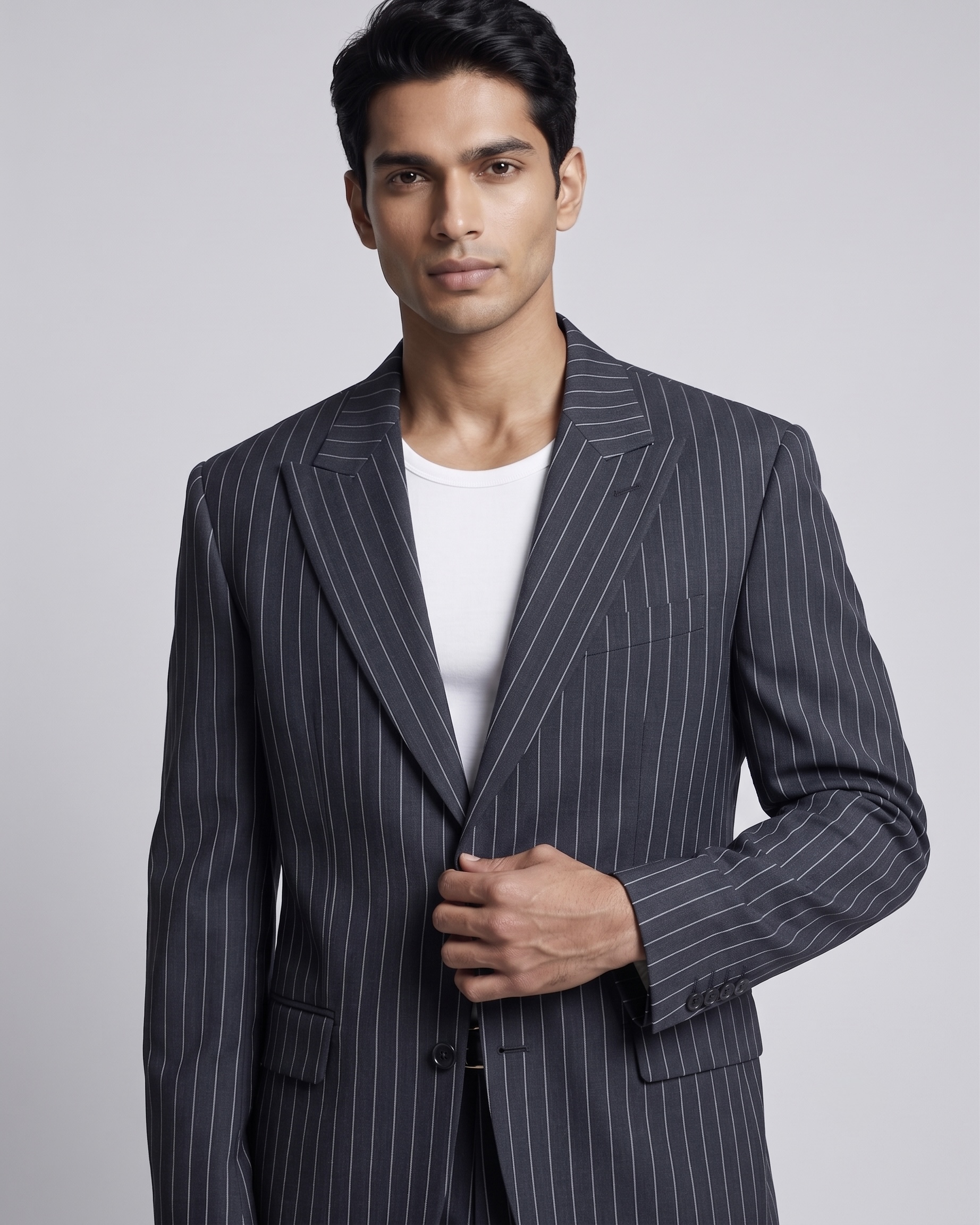 CHARCOAL GREY PINSTRIPE DESIGNER SUIT - Image 2