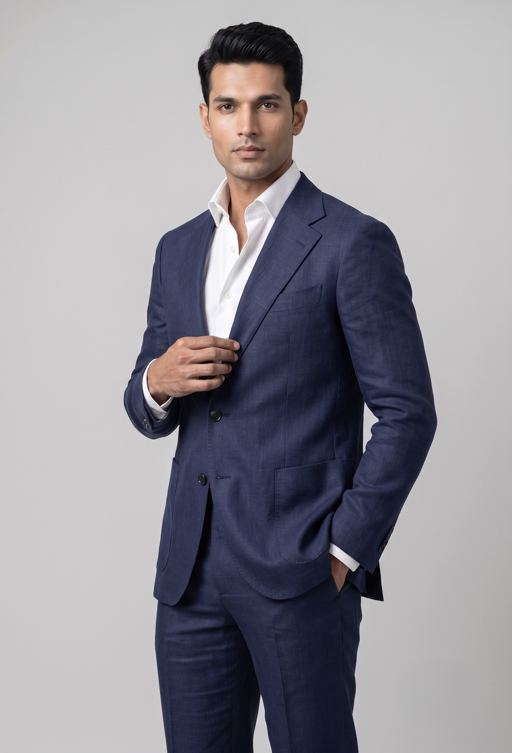 NAVY BLUE LINEN CLASSIC BUSINESS SUIT - Image 2