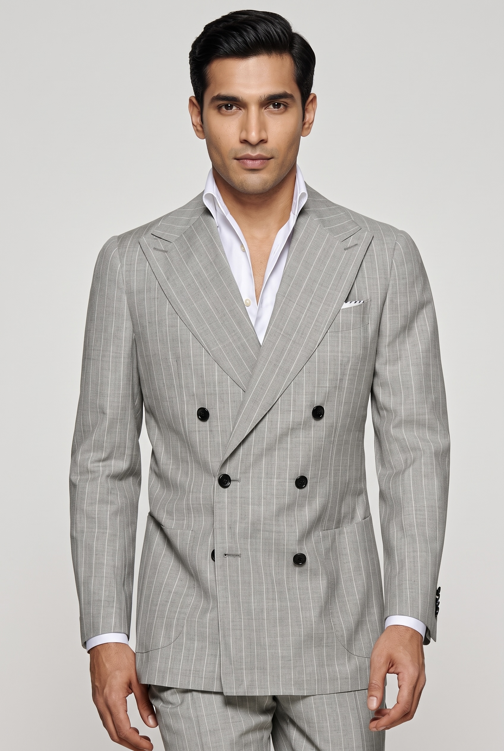 LIGHT GREY PINSTRIPE DOUBLE-BREASTED BUSINESS SUIT - Image 2