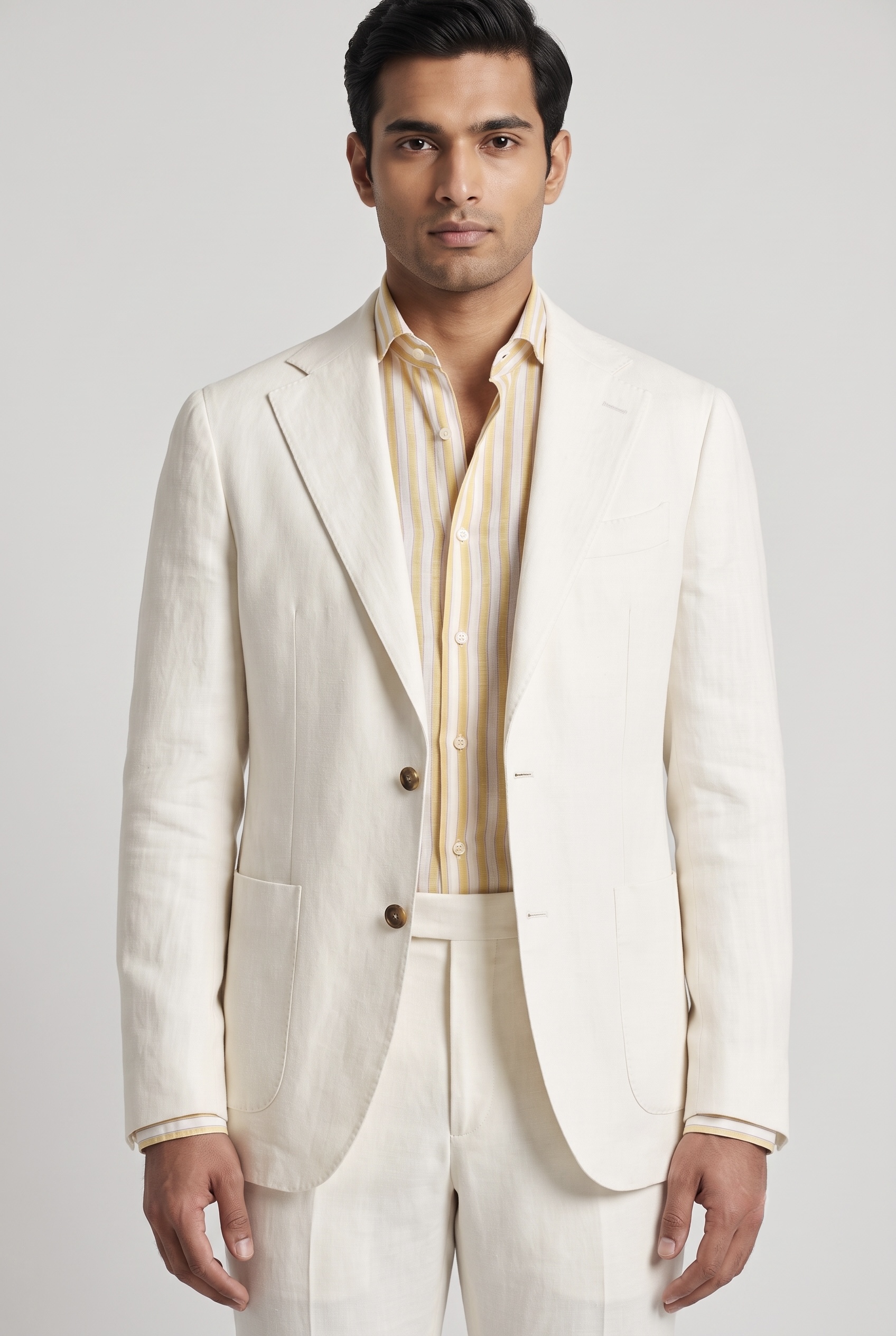 IVORY LINEN BLEND CLASSIC BUSINESS SUIT - Image 2