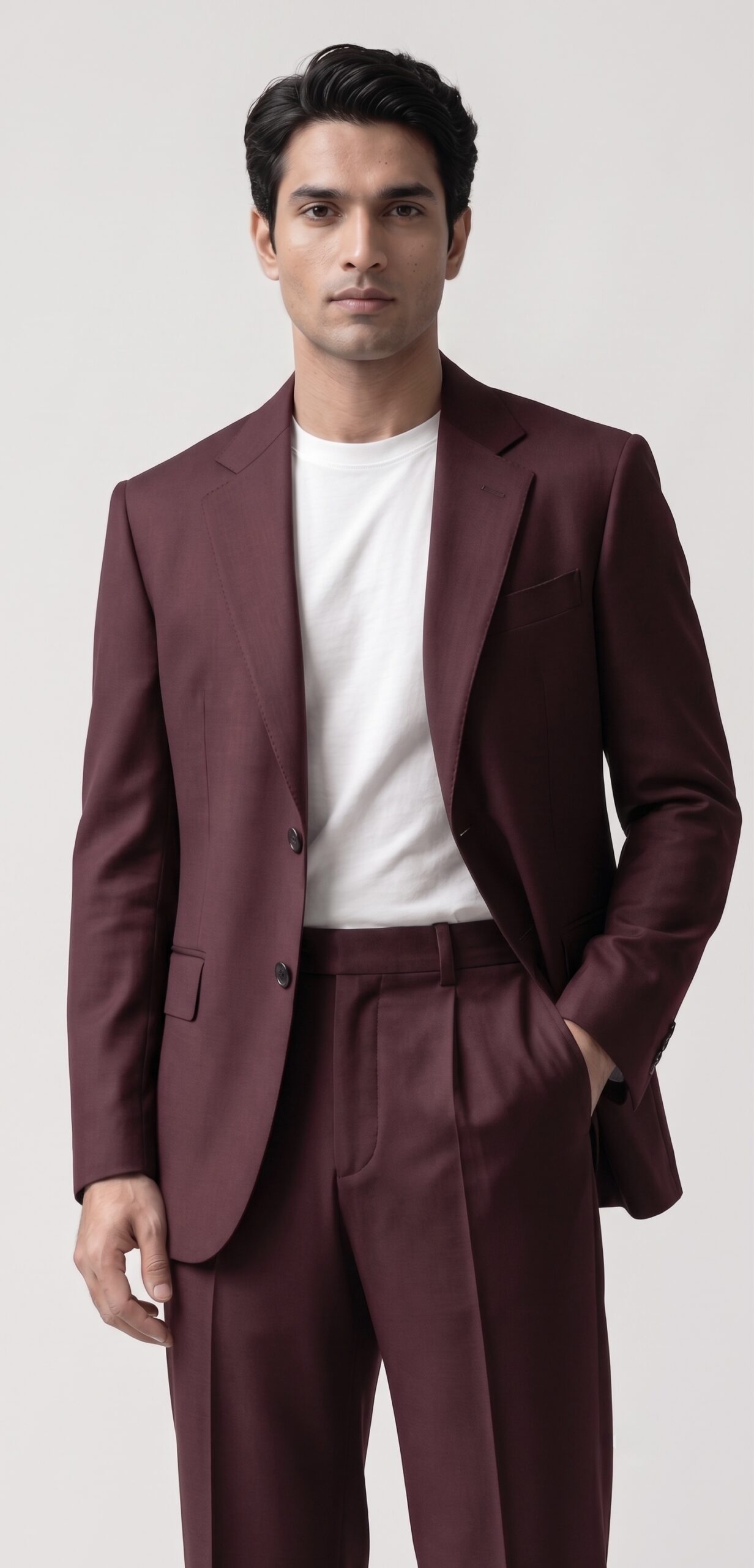 WINE BURGUNDY MODERN BUSINESS SUIT - Image 2