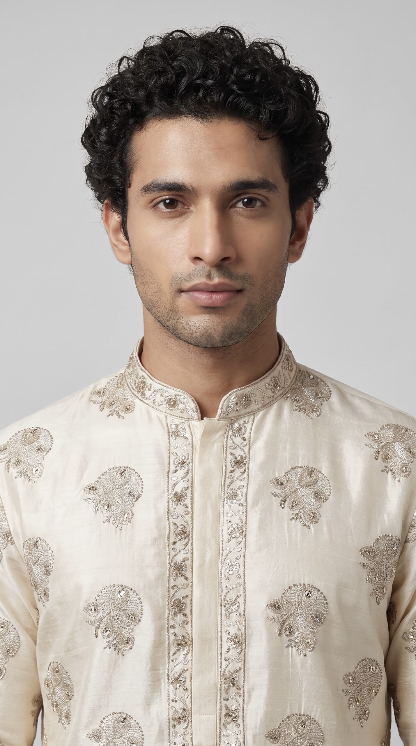 IVORY ANTIQUE MOTIF SILK BLEND KURTA SET - Image 2