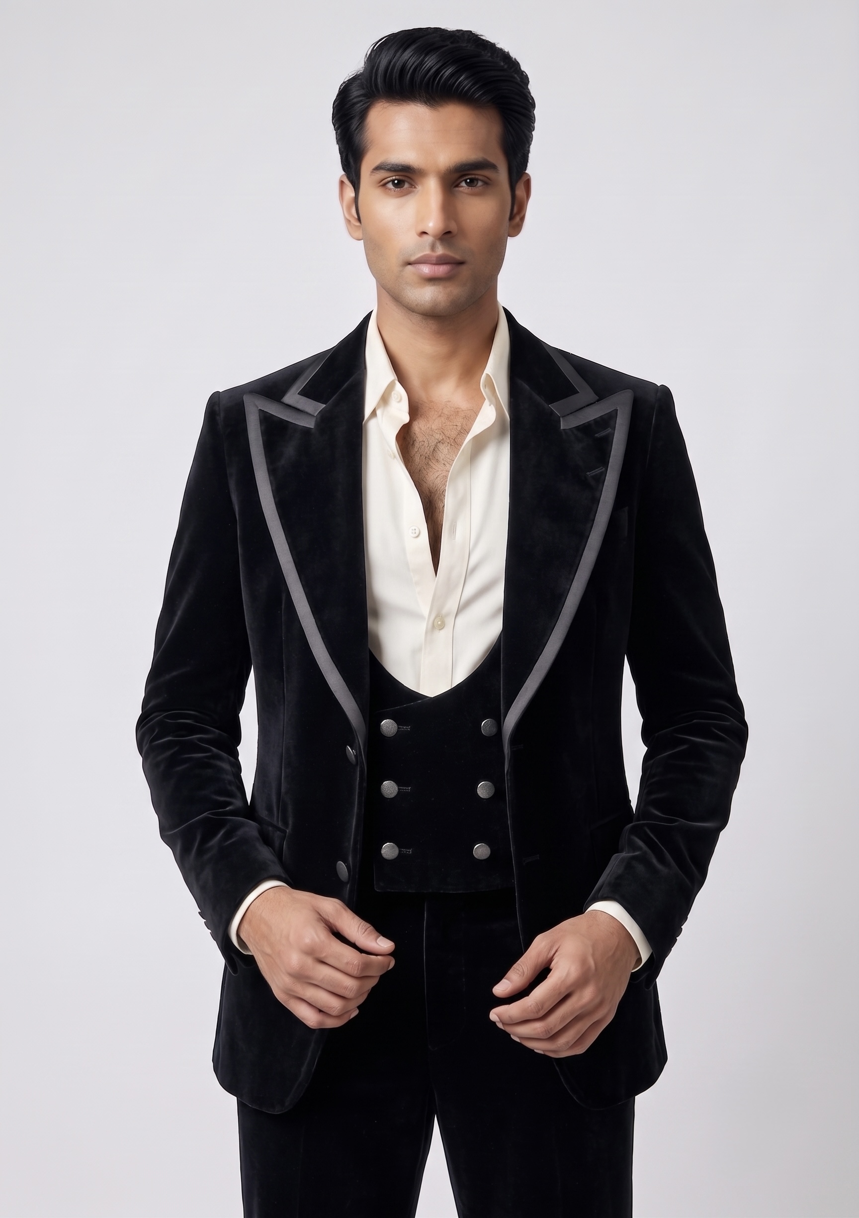 BLACK VELVET DOUBLE-BREASTED DESIGNER TUXEDO - Image 2