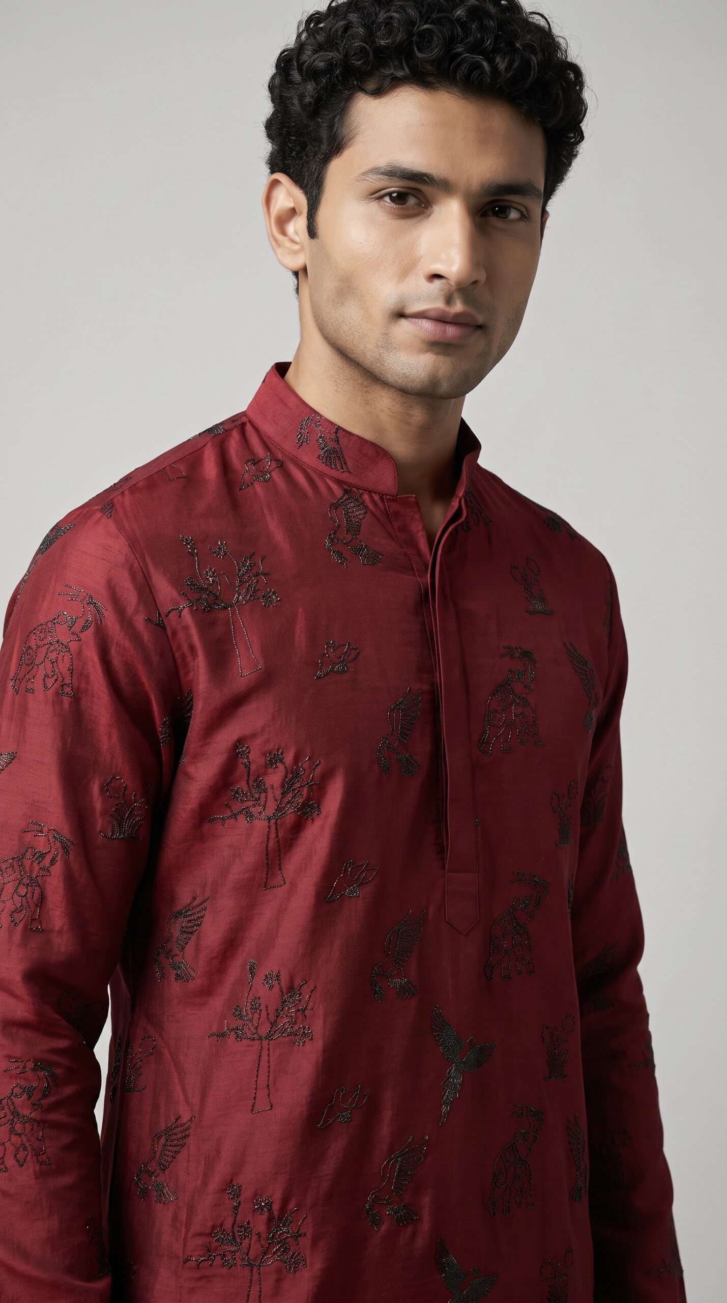 MAROON TONAL MOTIF EMBROIDERED KURTA SET - Image 2